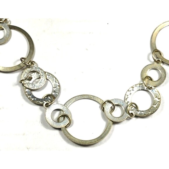 Chunky Silver Tone Statement Necklace – Geometric Circle Ring Chain Bold Jewelry - Picture 3 of 5
